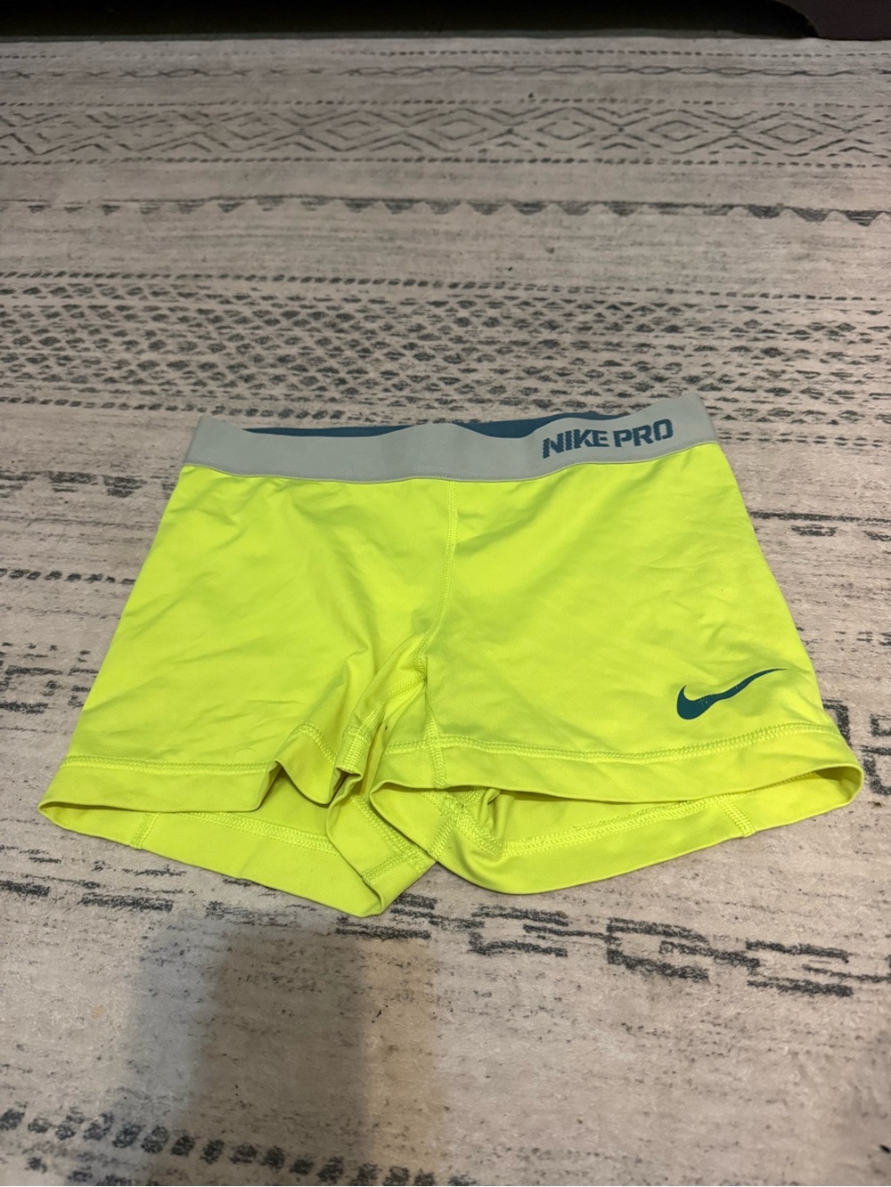 Nike Pro Bright Neon Yellow Compression Shorts with Gray Waistband